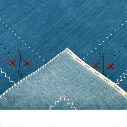 Blue And White Gabbeh Border Design Hand Loomed Wool Area Rug