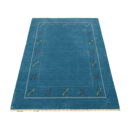 Blue And White Gabbeh Border Design Hand Loomed Wool Area Rug