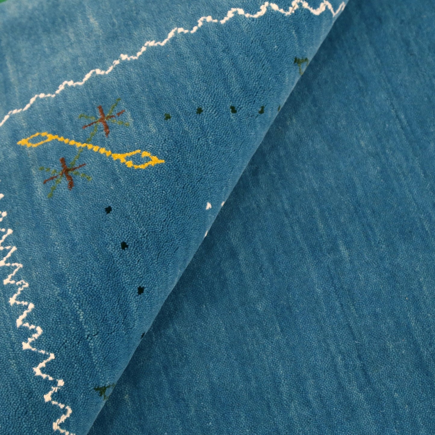 Blue And White Gabbeh Border Design Hand Loomed Wool Area Rug