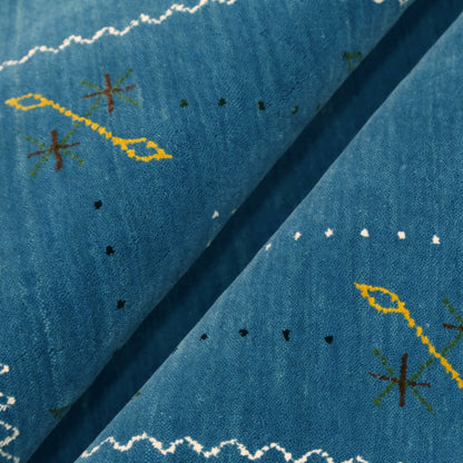 Blue And White Gabbeh Border Design Hand Loomed Wool Area Rug.