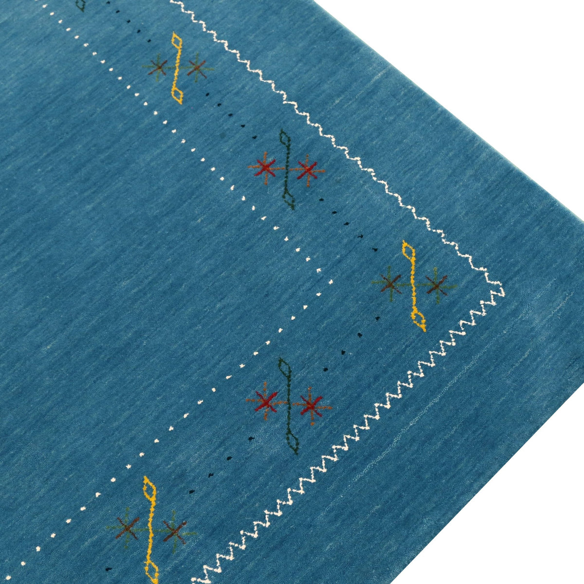 Blue And White Gabbeh Border Design Hand Loomed Wool Area Rug.