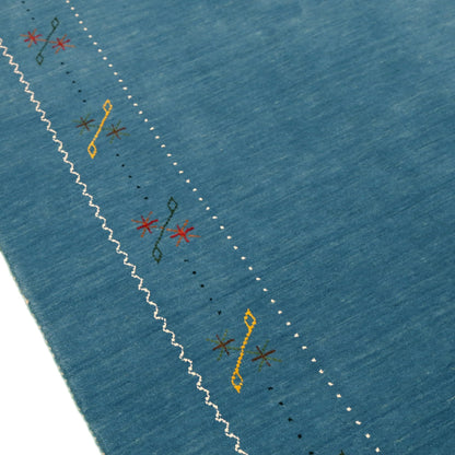 Blue And White Gabbeh Border Design Hand Loomed Wool Area Rug.
