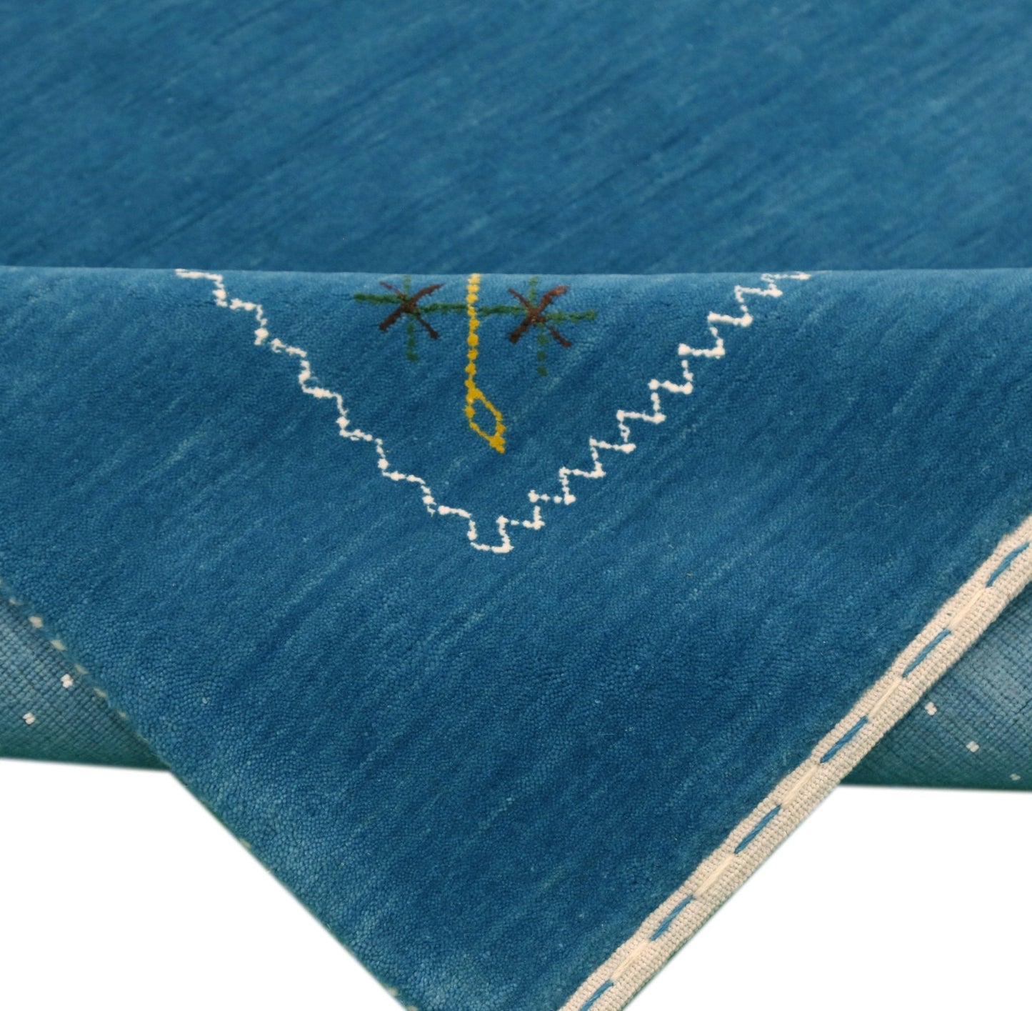 Blue And White Gabbeh Border Design Hand Loomed Wool Area Rug