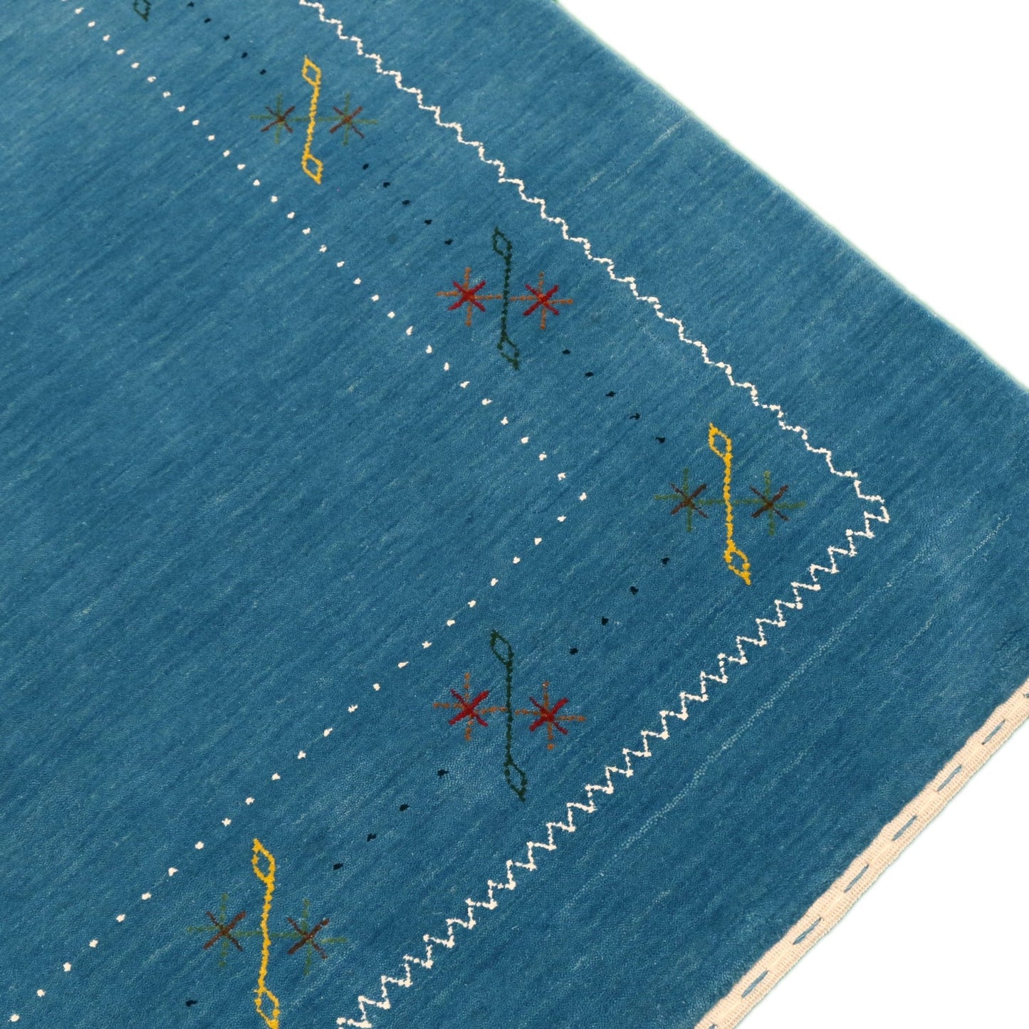 Blue And White Gabbeh Border Design Hand Loomed Wool Area Rug