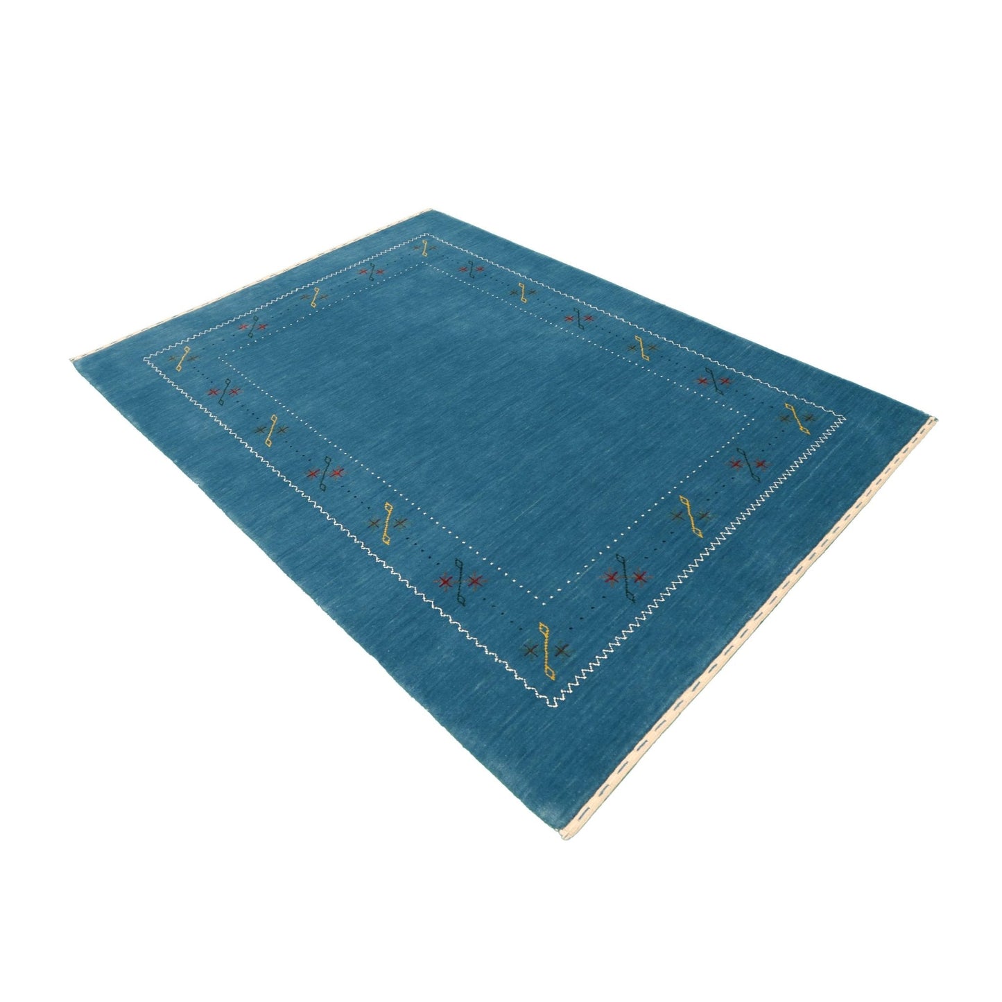 Blue And White Gabbeh Border Design Hand Loomed Wool Area Rug