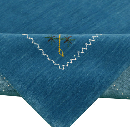 Blue And White Gabbeh Border Design Hand Loomed Wool Area Rug.