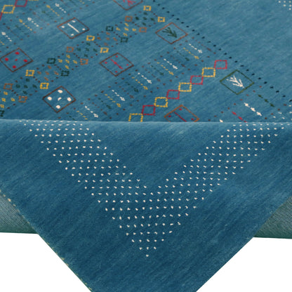 Blue And White Gabbeh Design Hand Loomed Wool Area Rug.