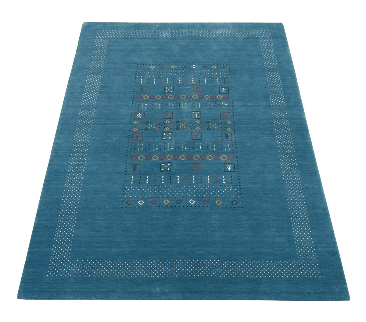 Blue And White Gabbeh Design Hand Loomed Wool Area Rug.