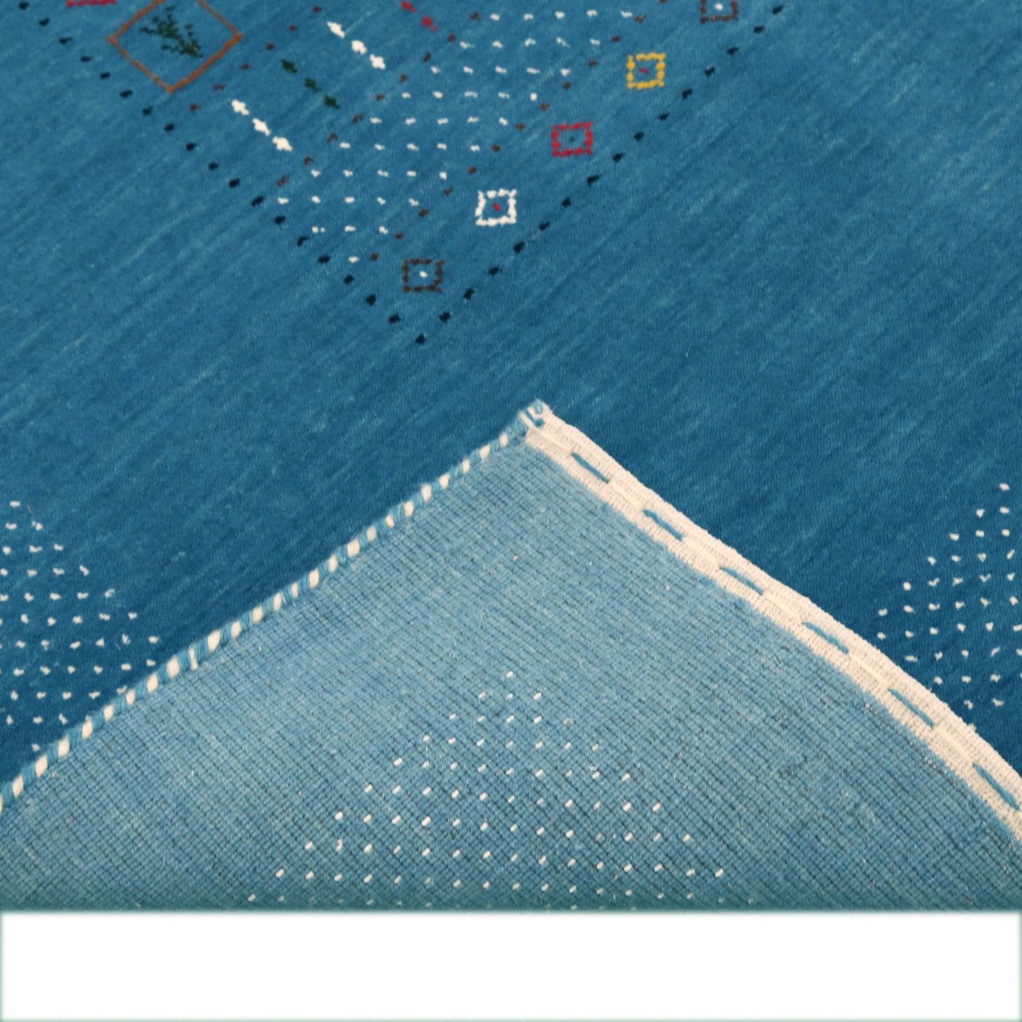 Blue And White Gabbeh Design Hand Loomed Wool Area Rug.
