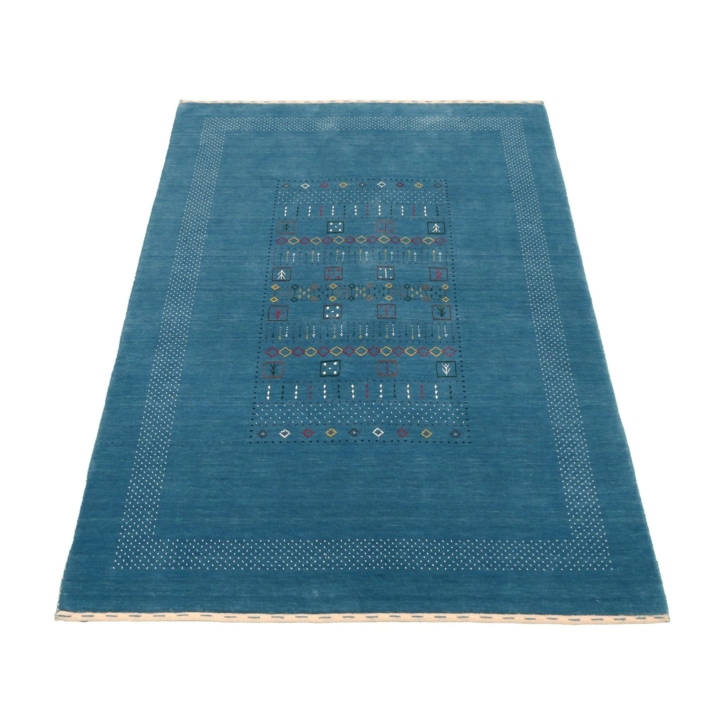 Blue And White Gabbeh Design Hand Loomed Wool Area Rug.