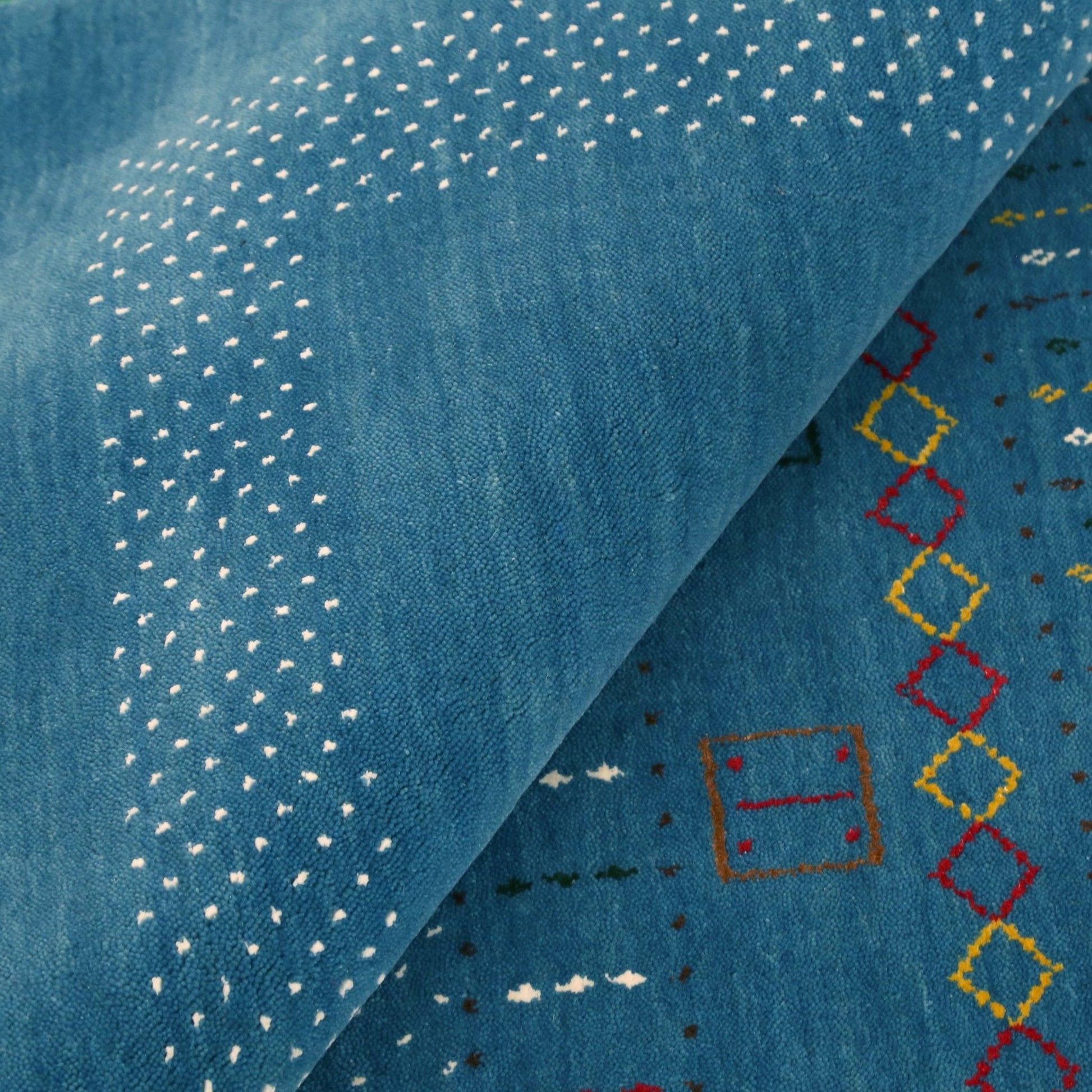 Blue And White Gabbeh Design Hand Loomed Wool Area Rug.