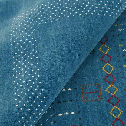 Blue And White Gabbeh Design Hand Loomed Wool Area Rug.
