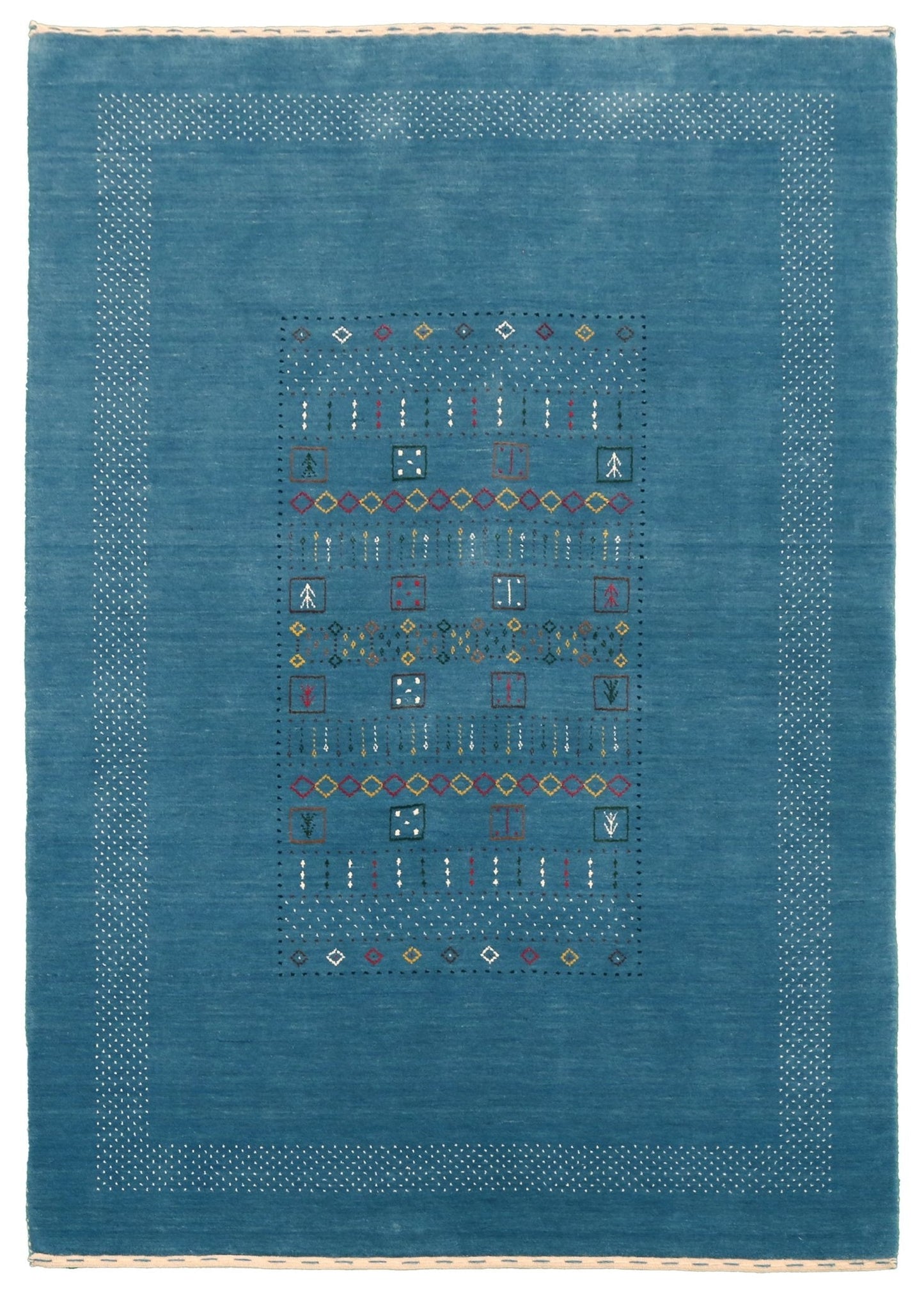 Blue And White Gabbeh Design Hand Loomed Wool Area Rug.