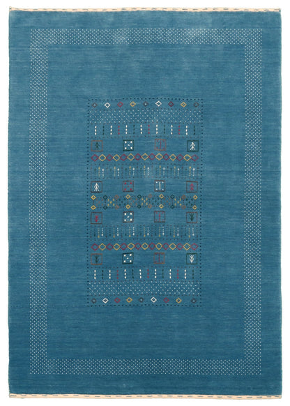 Blue And White Gabbeh Design Hand Loomed Wool Area Rug.