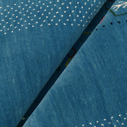 Blue And White Gabbeh Design Hand Loomed Wool Area Rug.