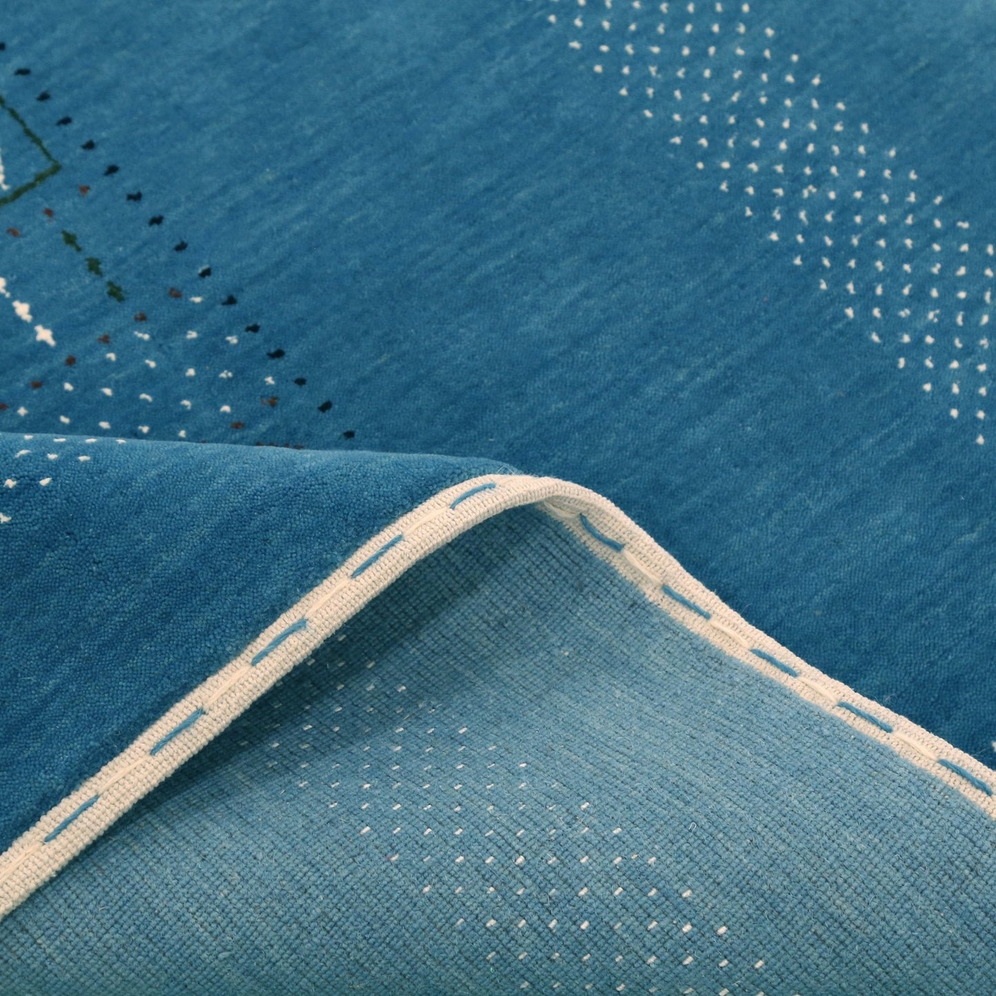 Blue And White Gabbeh Design Hand Loomed Wool Area Rug.