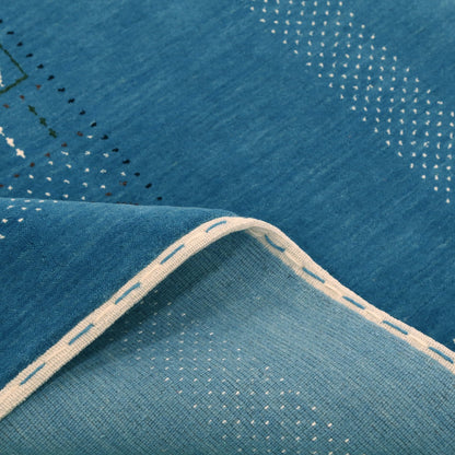 Blue And White Gabbeh Design Hand Loomed Wool Area Rug.