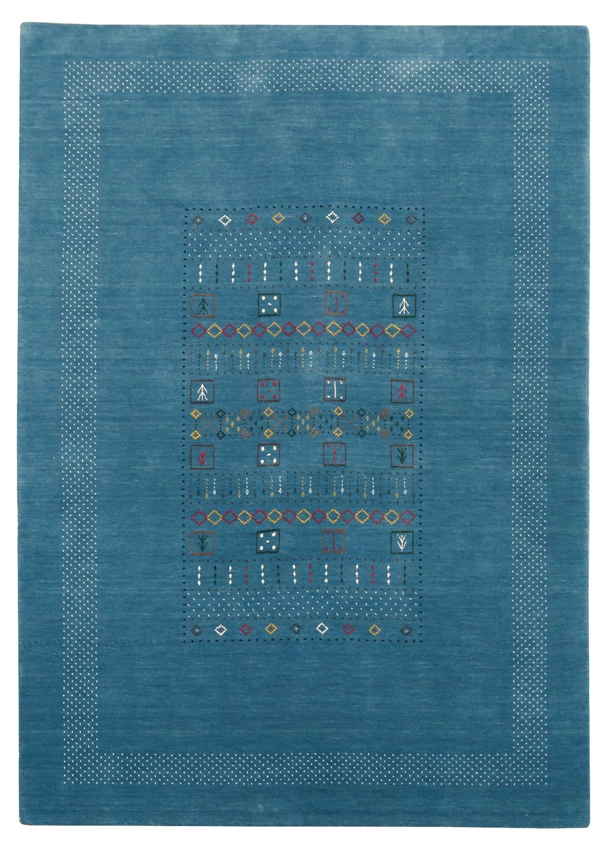 Blue And White Gabbeh Design Hand Loomed Wool Area Rug.