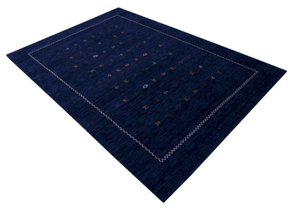 Blue And White Modern Design Hand Loomed Wool Area Rug.