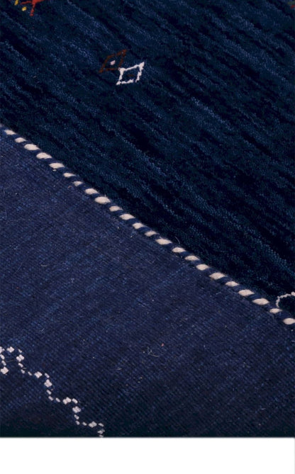 Blue And White Modern Design Hand Loomed Wool Area Rug.