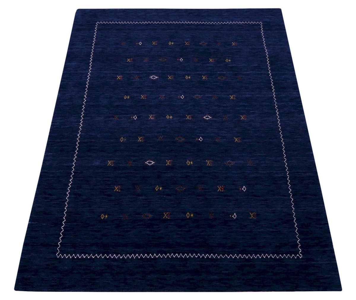 Blue And White Modern Design Hand Loomed Wool Area Rug.