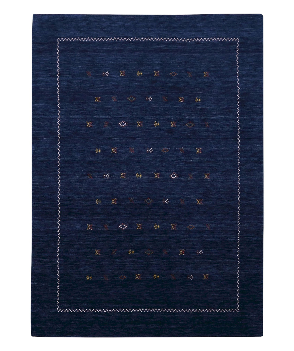Blue And White Modern Design Hand Loomed Wool Area Rug.