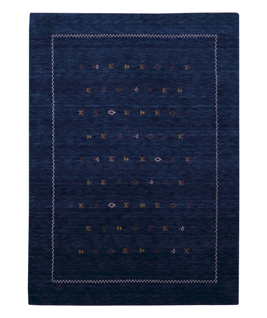 Blue And White Modern Design Hand Loomed Wool Area Rug.