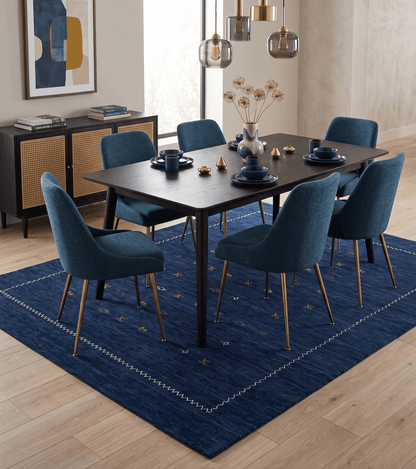 Blue And White Modern Design Hand Loomed Wool Area Rug.