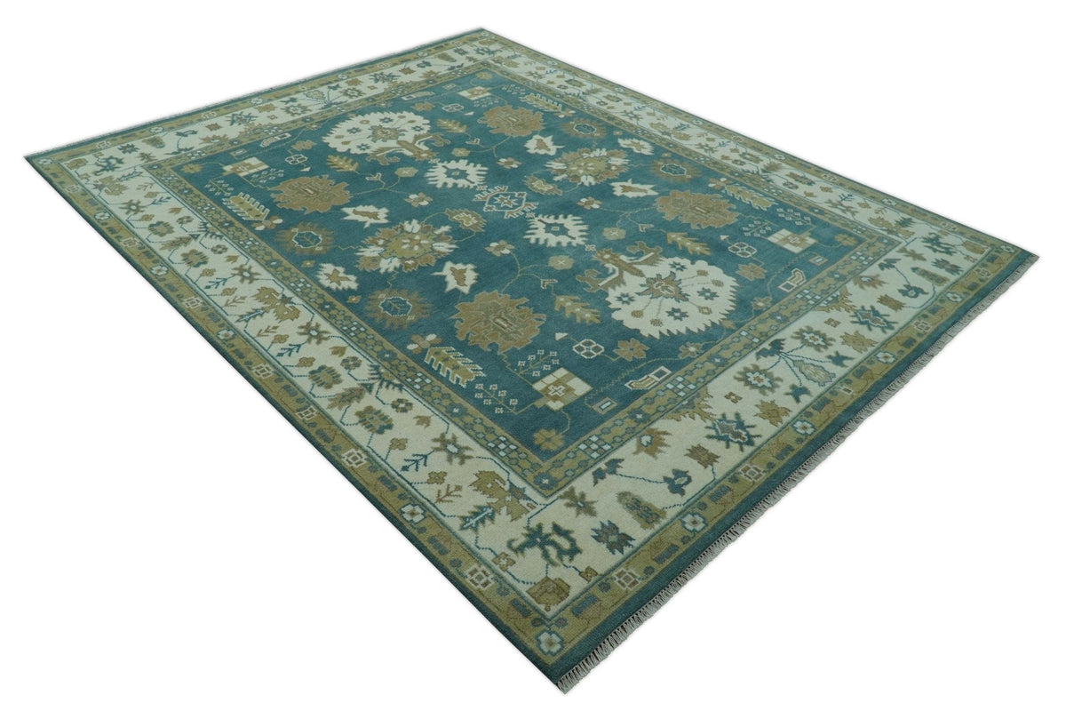 Blue, Beige And Green Traditional Hand Knotted Custom Made Wool rug.