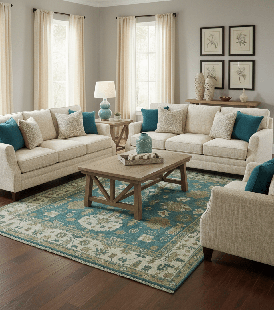 Blue, Beige And Green Traditional Hand Knotted Custom Made Wool rug.