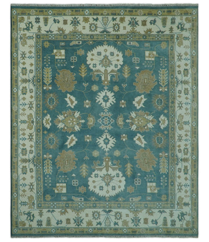 Blue, Beige And Green Traditional Hand Knotted Custom Made Wool rug.