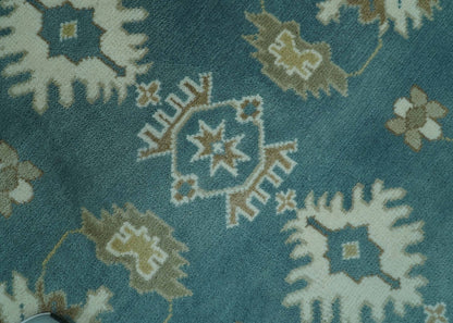 Blue, Beige And Green Traditional Hand Knotted Custom Made Wool rug.