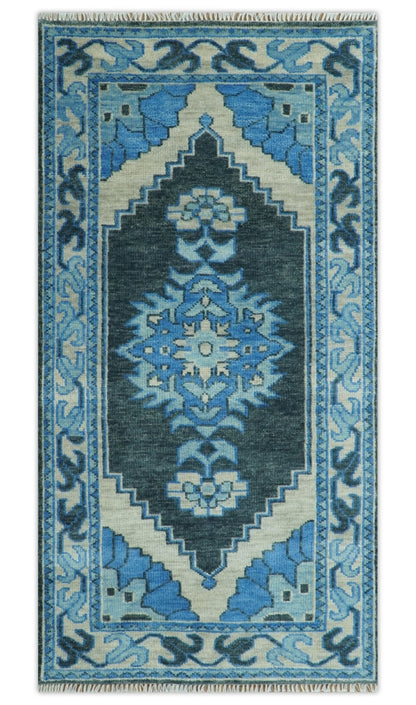 Blue and Black  Hand Knotted  Traditional Heriz Multi Size Wool Area Rug.
