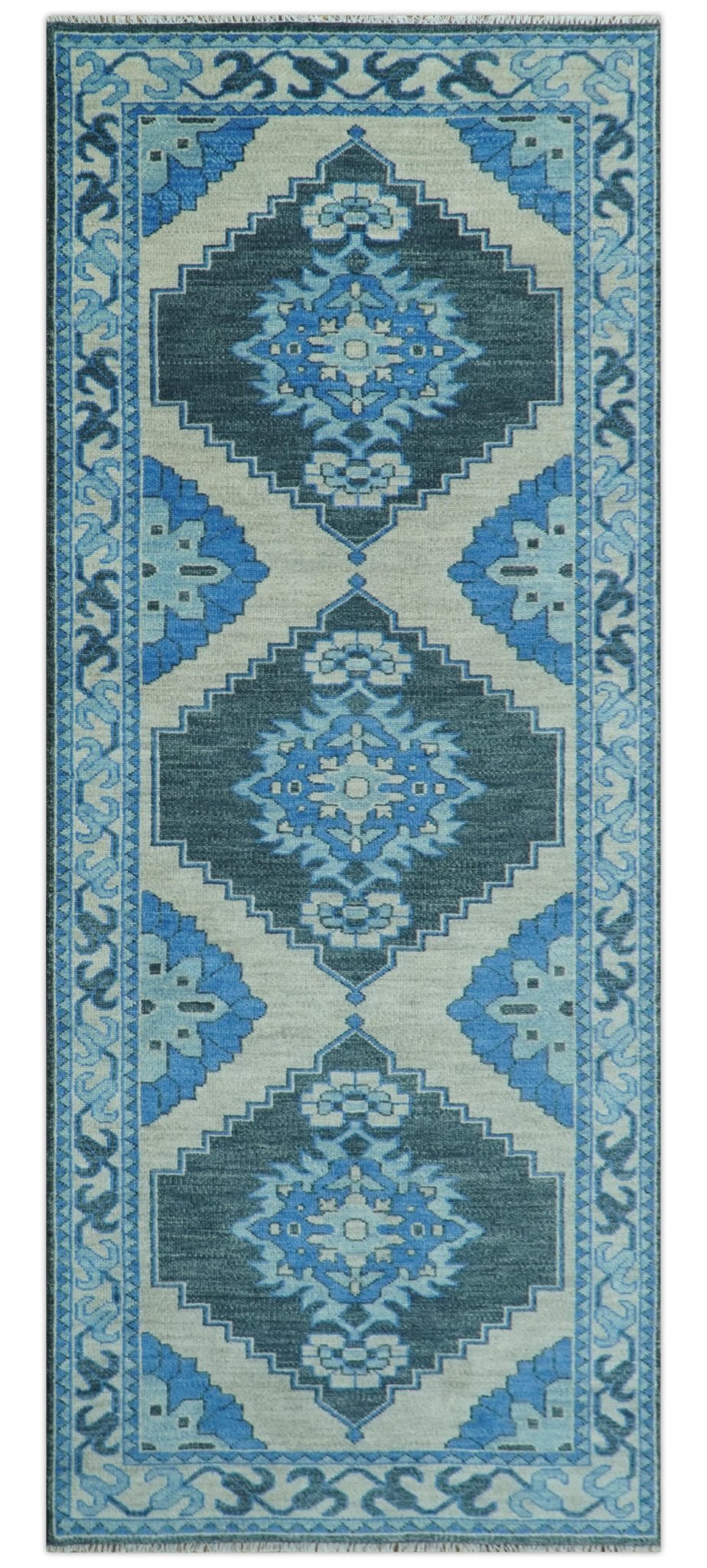 Blue and Black  Hand Knotted  Traditional Heriz Multi Size Wool Area Rug.