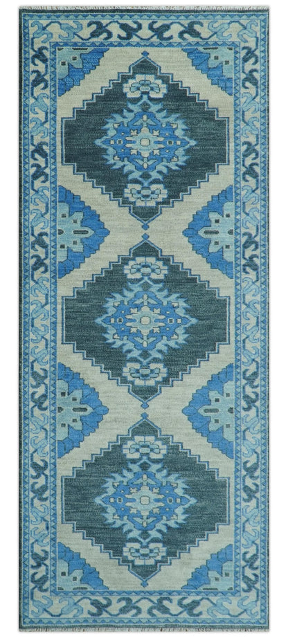 Blue and Black  Hand Knotted  Traditional Heriz Multi Size Wool Area Rug.