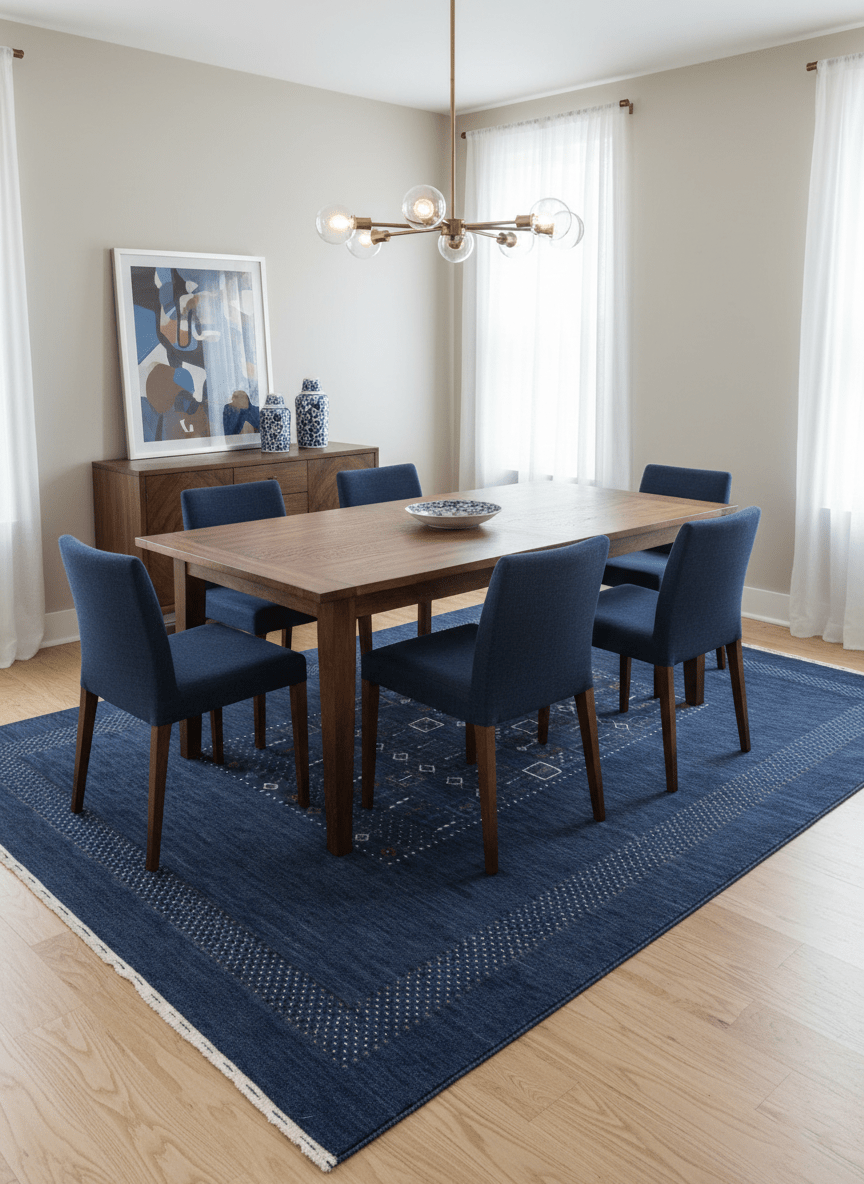 Blue Center Pattern Hand Loomed Wool Area Rug