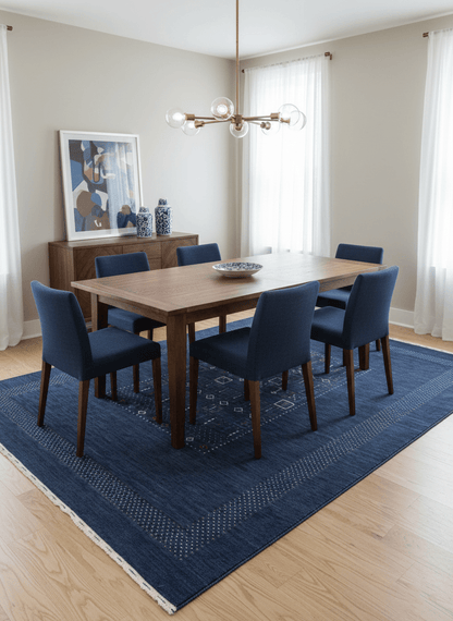 Blue Center Pattern Hand Loomed Wool Area Rug