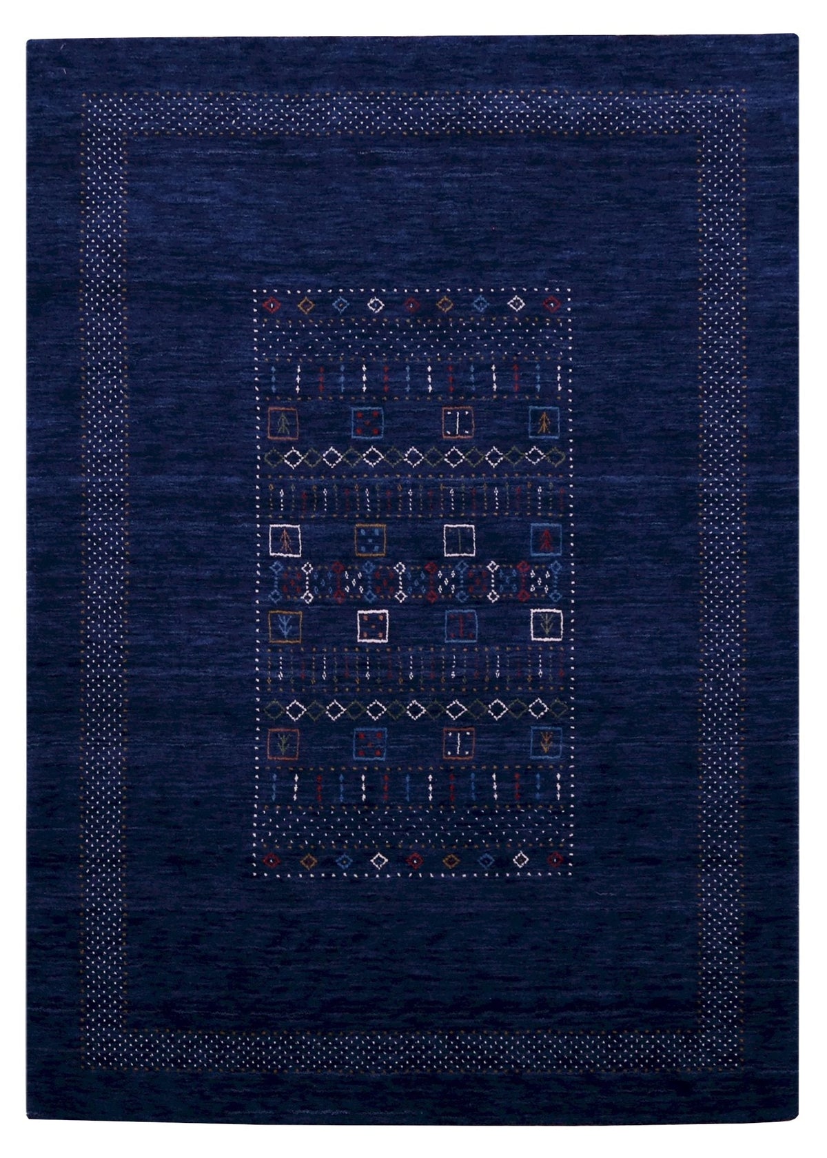 Blue Center Pattern Hand Loomed Wool Area Rug.