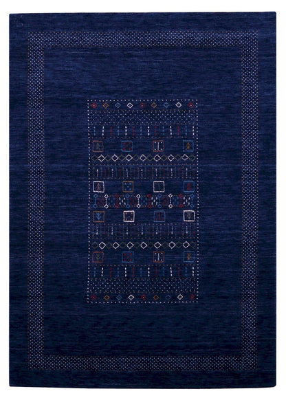 Blue Center Pattern Hand Loomed Wool Area Rug.