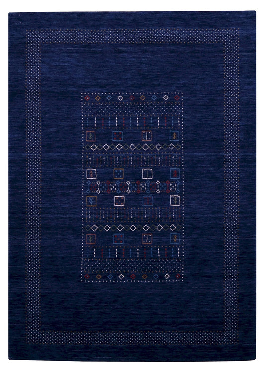 Blue Center Pattern Hand Loomed Wool Area Rug.