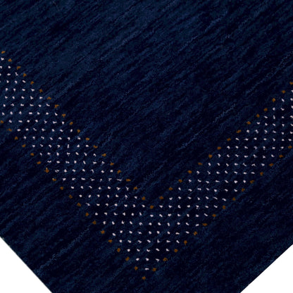 Blue Center Pattern Hand Loomed Wool Area Rug.