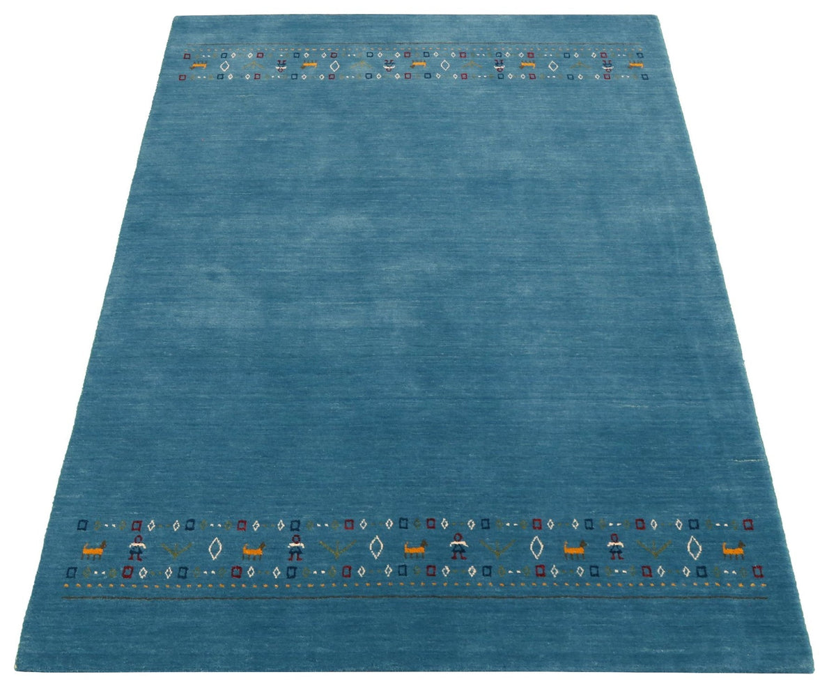 Blue Contemporary Design Hand Loomed Wool Area Rug.