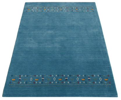 Blue Contemporary Design Hand Loomed Wool Area Rug.
