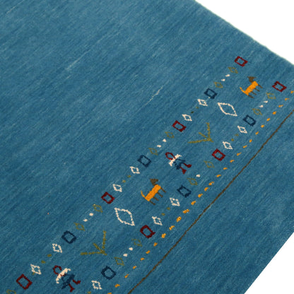 Blue Contemporary Design Hand Loomed Wool Area Rug.