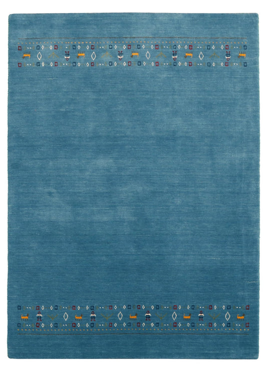 Blue Contemporary Design Hand Loomed Wool Area Rug.