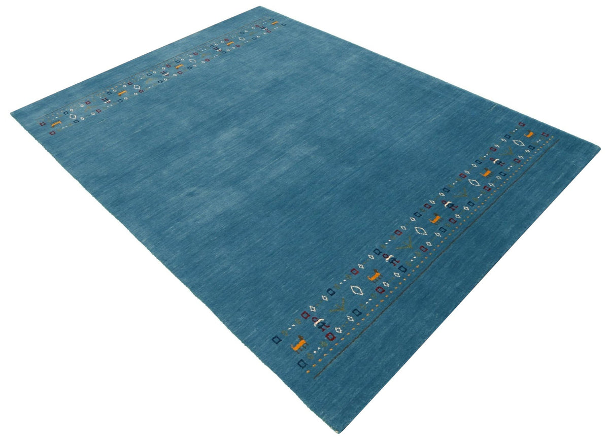 Blue Contemporary Design Hand Loomed Wool Area Rug.