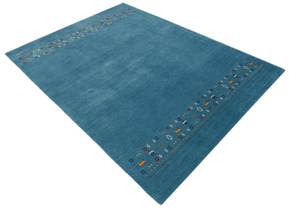 Blue Contemporary Design Hand Loomed Wool Area Rug.