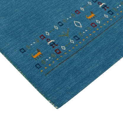 Blue Contemporary Design Hand Loomed Wool Area Rug.