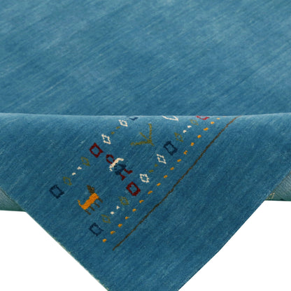 Blue Contemporary Design Hand Loomed Wool Area Rug.