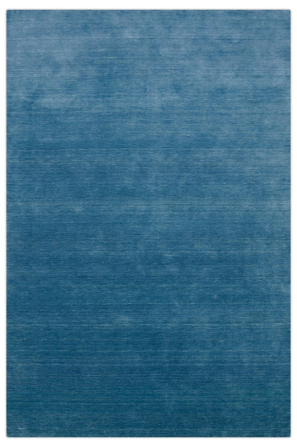 Blue Modern Solid Design Hand Loomed Wool Area Rug.